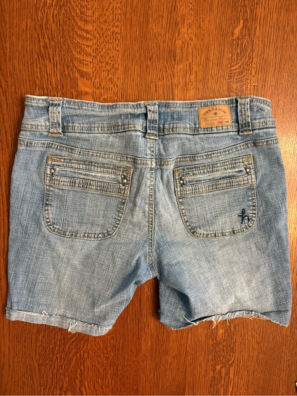 Hydraulic Light Blue Denim Frayed Hem Shorts